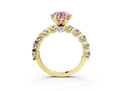 Yellow gold Fancy Pink Round Cut Diamond Side Stone Engagement Ring with Four-Prong Setting_39
