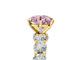 Yellow gold Fancy Pink Round Cut Diamond Side Stone Engagement Ring with Four-Prong Setting_41