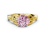 Yellow gold Fancy Pink Round Cut Diamond Solitaire Celtic Knot Ring with Four-Prong Setting_16