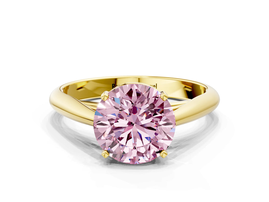 Yellow gold Fancy Pink Round Cut Diamond Solitaire Engagement Ring with Cathedral Setting and Four-Prong Mount_17