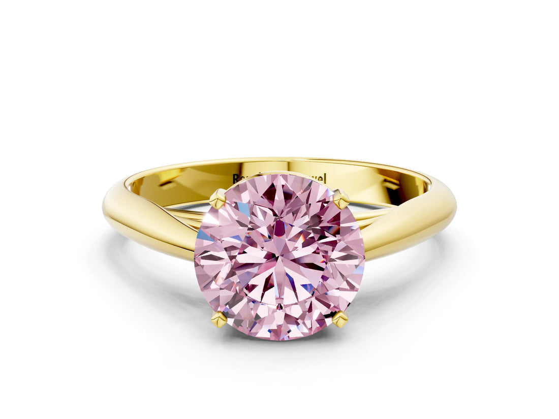 Yellow gold Fancy Pink Round Cut Diamond Solitaire Engagement Ring with Cathedral Setting and Four-Prong Mount_84