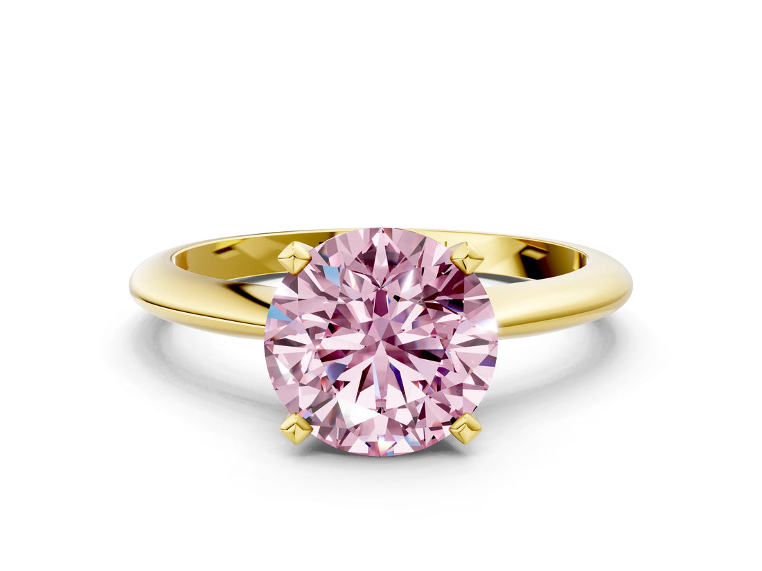 Yellow gold Fancy Pink Round Cut Diamond Solitaire Engagement Ring with Classic Band and Four-Prong Setting_17