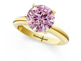 Yellow gold Fancy Pink Round Cut Diamond Solitaire Engagement Ring with Round Band and Four-Prong Setting_150