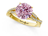 Yellow gold Fancy Pink Round Cut Diamond Solitaire Engagement Ring with Twisted Pavé Band and Four-Prong Setting_86