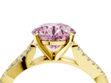 Yellow gold Fancy Pink Round Cut Diamond Solitaire Engagement Ring with Twisted Pavé Band and Four-Prong Setting_89