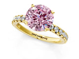 Yellow gold Fancy Pink Round Cut Diamond Solitaire Pavé Engagement Ring with Round Band and Prong Setting_13