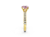 Yellow gold Fancy Pink Round Cut Diamond Solitaire Pavé Engagement Ring with Round Band and Prong Setting_14