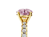 Yellow gold Fancy Pink Round Cut Diamond Solitaire Pavé Engagement Ring with Round Band and Prong Setting_17