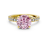 Yellow gold Fancy Pink Round Cut Diamond Solitaire Pavé Engagement Ring with Round Band and Prong Setting_60