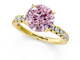 Yellow gold Fancy Pink Round Cut Diamond Solitaire Pavé Engagement Ring with Round Band and Prong Setting_61