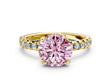 Yellow gold Fancy Pink Round Cut Diamond Solitaire Pavé Engagement Ring with Round Band and Prong Setting_78