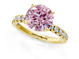 Yellow gold Fancy Pink Round Cut Diamond Solitaire Pavé Engagement Ring with Round Band and Prong Setting_79