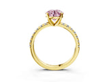 Yellow gold Fancy Pink Round Cut Diamond Solitaire Pavé Engagement Ring with Round Band and Prong Setting_81
