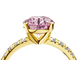 Yellow gold Fancy Pink Round Cut Diamond Solitaire Pavé Engagement Ring with Round Band and Prong Setting_82