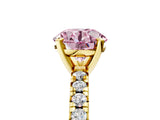 Yellow gold Fancy Pink Round Cut Diamond Solitaire Pavé Engagement Ring with Round Band and Prong Setting_83