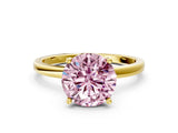 Yellow gold Fancy Pink Round Cut Diamond Solitaire Ring with Classic Band and Four-Prong Setting_12