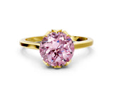 Yellow gold Fancy Pink Round Cut Diamond Solitaire Ring with Flower Prong Setting and Classic Band_36