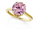 Yellow gold Fancy Pink Round Cut Diamond Solitaire Ring with Flower Prong Setting and Classic Band_37
