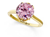 Yellow gold Fancy Pink Round Cut Diamond Solitaire Ring with Flower Prong Setting and Classic Band_47