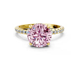 Yellow gold Fancy Pink Round Cut Diamond Solitaire Ring with Four-Prong Setting and Pavé Band_3
