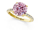 Yellow gold Fancy Pink Round Cut Diamond Solitaire Ring with Four-Prong Setting and Pavé Band_4