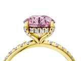 Yellow gold Fancy Pink Round Cut Diamond Solitaire Ring with Four-Prong Setting and Pavé Band_7