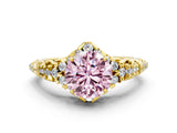 Yellow gold Fancy Pink Round Cut Diamond Solitaire Ring with Hidden Halo and Pavé Band_27