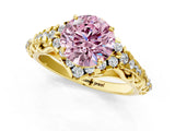 Yellow gold Fancy Pink Round Cut Diamond Solitaire Ring with Hidden Halo and Pavé Band_28