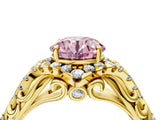 Yellow gold Fancy Pink Round Cut Diamond Solitaire Ring with Hidden Halo and Pavé Band_31