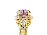 Yellow gold Fancy Pink Round Cut Diamond Solitaire Ring with Hidden Halo and Pavé Band_32