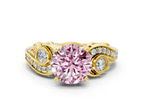 Yellow gold Fancy Pink Round Cut Diamond Solitaire Ring with Milgrain Pavé Band and Four-Prong Setting_17