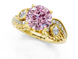 Yellow gold Fancy Pink Round Cut Diamond Solitaire Ring with Milgrain Pavé Band and Four-Prong Setting_18