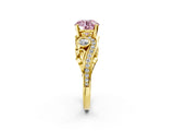 Yellow gold Fancy Pink Round Cut Diamond Solitaire Ring with Milgrain Pavé Band and Four-Prong Setting_19