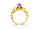 Yellow gold Fancy Pink Round Cut Diamond Solitaire Ring with Milgrain Pavé Band and Four-Prong Setting_20