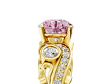 Yellow gold Fancy Pink Round Cut Diamond Solitaire Ring with Milgrain Pavé Band and Four-Prong Setting_22