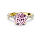Yellow gold Fancy Pink Round Cut Diamond Solitaire Ring with Pavé Band and Four-Prong Setting_17