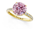 Yellow gold Fancy Pink Round Cut Diamond Solitaire Ring with Pavé Band and Hidden Halo_21