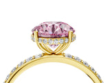 Yellow gold Fancy Pink Round Cut Diamond Solitaire Ring with Pavé Band and Hidden Halo_24