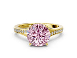 Yellow gold Fancy Pink Round Cut Diamond Solitaire Ring with Pavé Band and Prong Setting_12