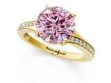 Yellow gold Fancy Pink Round Cut Diamond Solitaire Ring with Pavé Band and Prong Setting_13