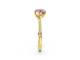 Yellow gold Fancy Pink Round Cut Diamond Solitaire Ring with Pavé Band and Prong Setting_14