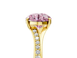 Yellow gold Fancy Pink Round Cut Diamond Solitaire Ring with Pavé Band and Prong Setting_17