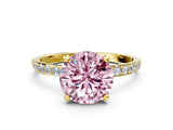 Yellow gold Fancy Pink Round Cut Diamond Solitaire Ring with Pave Band and Four Prong Setting_15