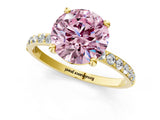 Yellow gold Fancy Pink Round Cut Diamond Solitaire Ring with Pave Band and Four Prong Setting_16