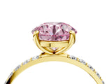 Yellow gold Fancy Pink Round Cut Diamond Solitaire Ring with Pave Band and Four Prong Setting_19