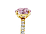Yellow gold Fancy Pink Round Cut Diamond Solitaire Ring with Pave Band and Four Prong Setting_20