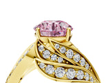 Yellow gold Fancy Pink Round Cut Diamond Solitaire Ring with Prong Setting and Twisted Pavé Band_4
