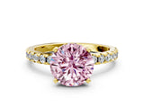 Yellow gold Fancy Pink Round Cut Diamond Solitaire Ring with Round  Pavé Band and Four-Prong Setting_36