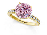 Yellow gold Fancy Pink Round Cut Diamond Solitaire Ring with Round  Pavé Band and Four-Prong Setting_37