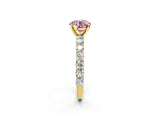 Yellow gold Fancy Pink Round Cut Diamond Solitaire Ring with Shared Prong Pavé Band and Four-Prong Setting_36